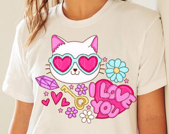 Camiseta PNG con sublimación de gato de San Valentín "Te amo"