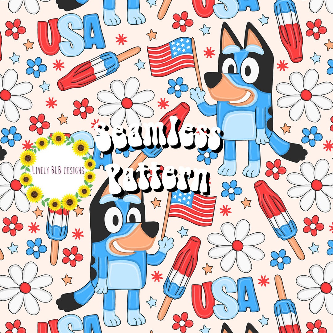4th of July Blue Dog Repeating Seamless Pattern File Design Etsy