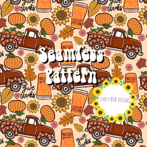 Pumpkin Spice Fall Trucks Repeating Seamless Pattern File Design