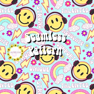 Smile Fidget Affirmation Autism Repeating Seamless Pattern File Design