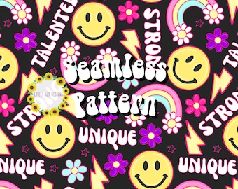 Diseño de archivo de patrón sin costuras repetitivo de arcoíris con afirmación de sonrisa