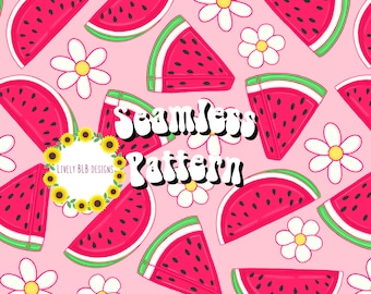 Pink Watermelon Flowers Repeating Seamless Pattern File Design