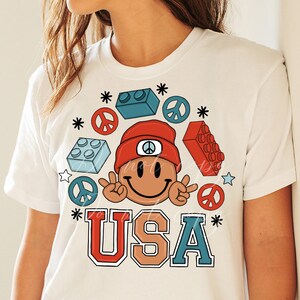 4th Of July USA Smiley Blocks PNG Tshirt Sublimation