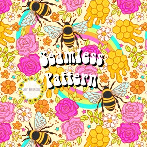 Bees Honeycomb Roses Repeating Seamless Pattern File Design