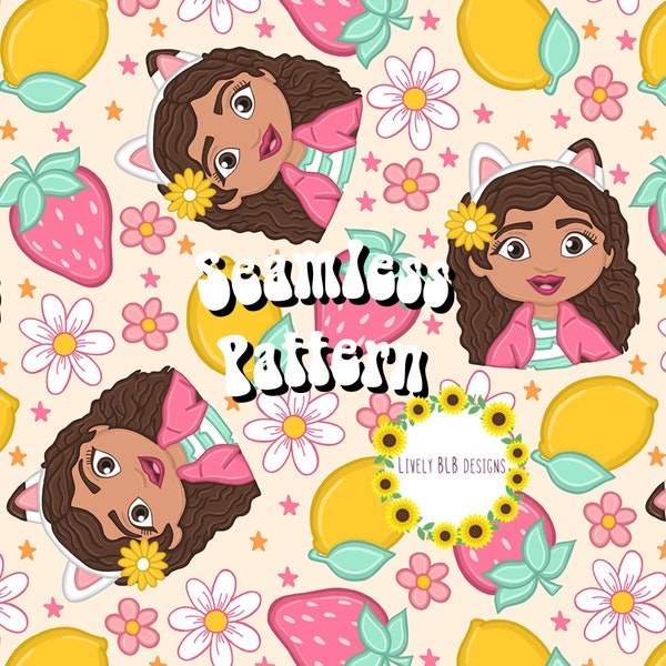 Summer Strawberry Lemon Dollhouse Repeating Seamless Pattern File Design