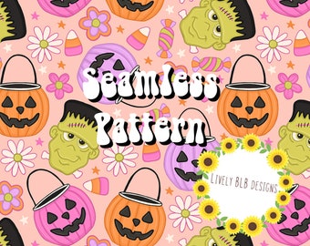 Frankenstein Pumpkins Repeating Seamless Pattern File Design