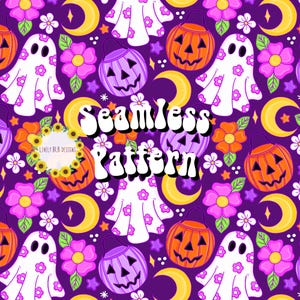 Pumpkin Flower Ghost Retro Repeating Seamless Pattern File Design