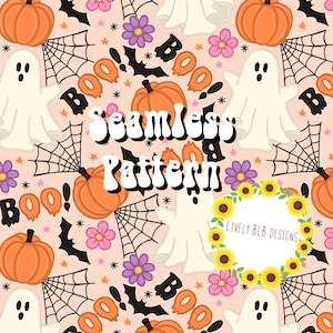 Boo Ghosts Pumpkin Halloween Repeating Seamless Pattern File Design