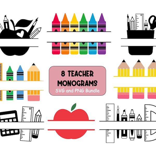 Teacher monogram SVG PNG Bundle | teacher svg | teacher shirt svg | back to school svg | monogram svg | split frame svg