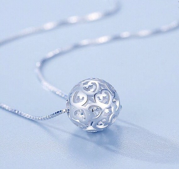 Heart Ball Pendant 925 Sterling Silver Chain Necklace Womens
