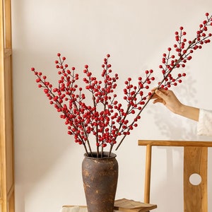 Waterproof Red Berry Winter Spray Faux Holiday Christmas Stem - 16