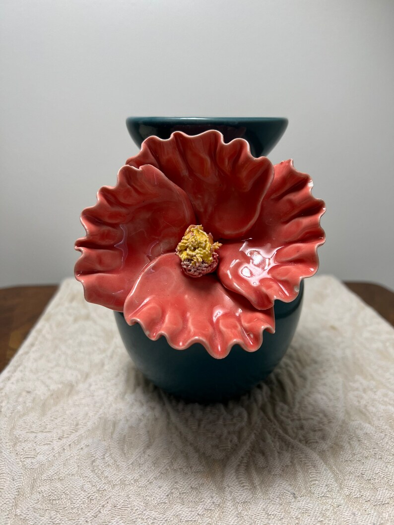 Anthropologie Vase Ceramic Aqua Blue Pink Bloom Anemone Mezo Flower Etsy
