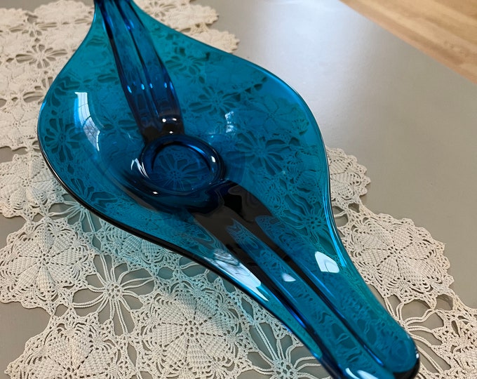 Rare Viking Art Glass Bowl Oval Deep Bluenique Hand Blown Etsy