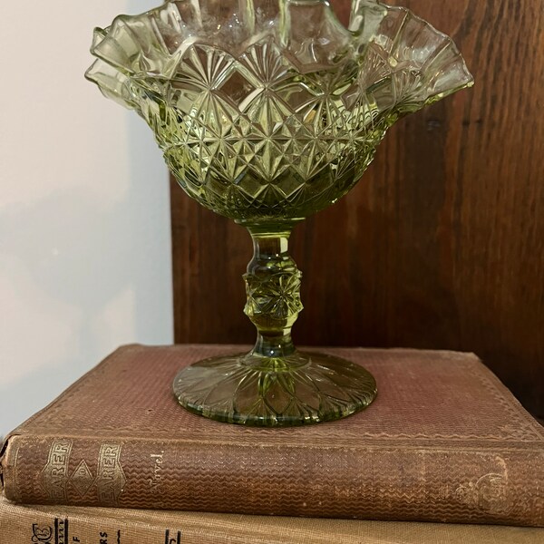 Green Glass Compote Etsy