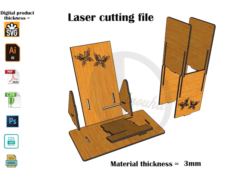 Laser Cut Phone stand with Pen holder 3mm,4mm image 4