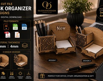Wooden Desk Organizer Laser Cut File, SVG Digital Download, 2 Designs, 3mm 4mm