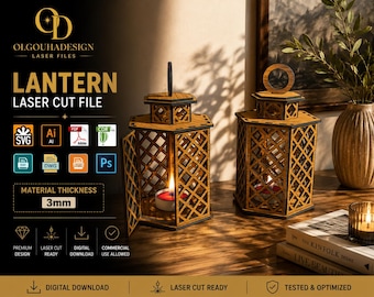 Lantern Laser Cut File SVG, Wooden Candle Holder Design, DIY Home Decor Pattern