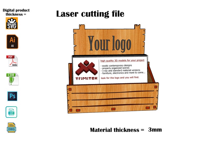 Porte-cartes de visite découpé au laser SVG 3mm-4mm-2,7mm image 5