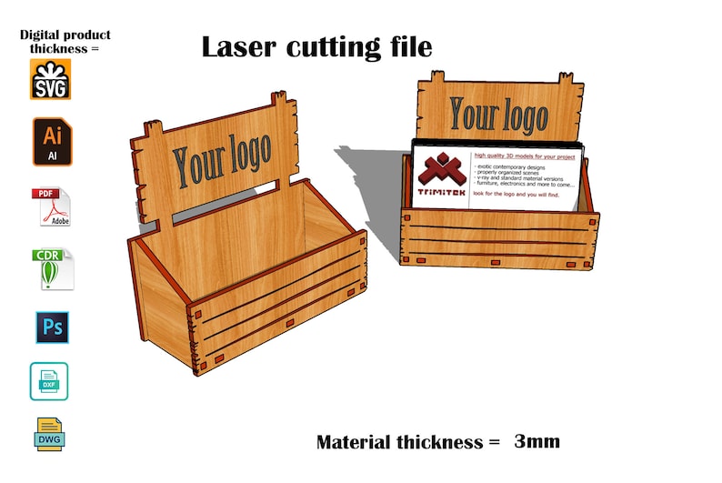 Porte-cartes de visite découpé au laser SVG 3mm-4mm-2,7mm image 2