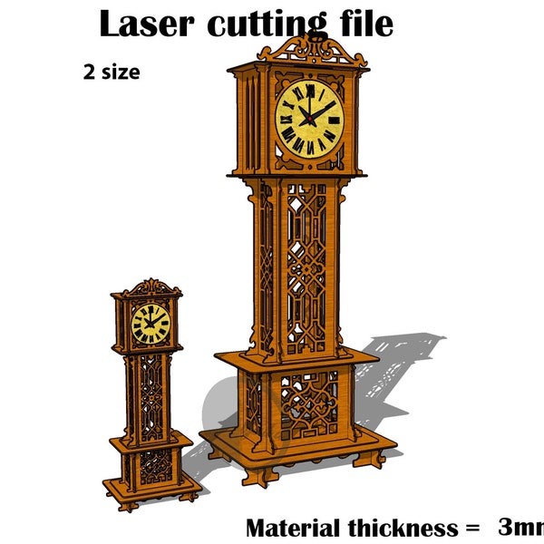 Laser Cut Grandfather Clock SVG 2 size 3mm