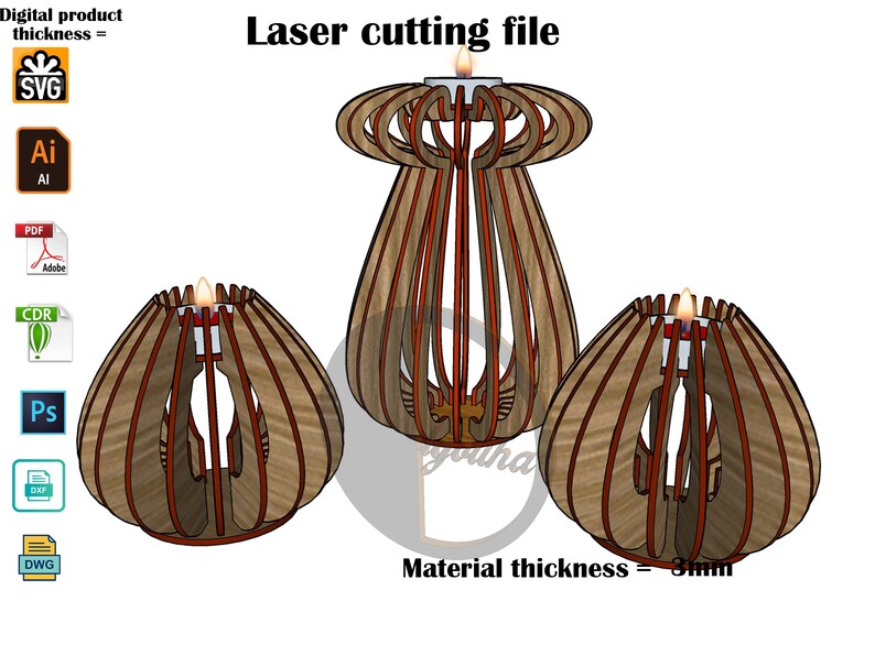Laser Cut Candle Holder SVG Laser Cutting File zdjęcie 3