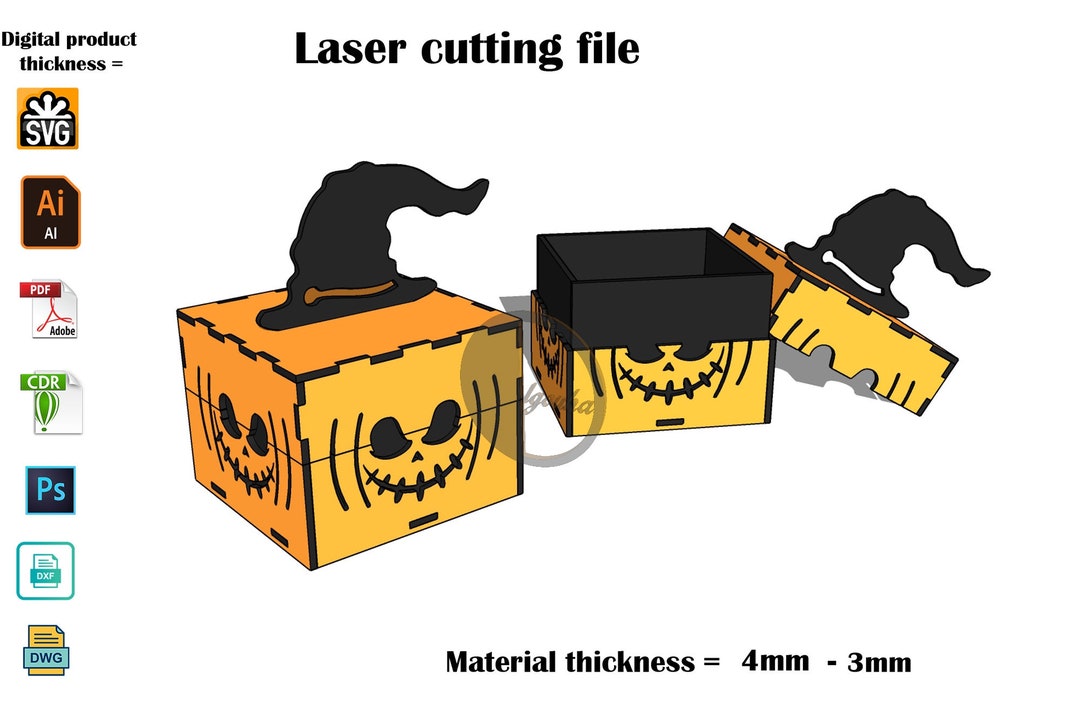 Laser Cut Halloween Box SVG 3mm4mm Etsy