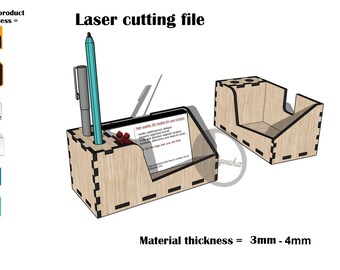 Laser Cut Business Card Holder With Pen Pencil Stand 3mm-4mm