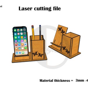 Laser Cut Phone stand with Pen holder 3mm,4mm zdjęcie 1