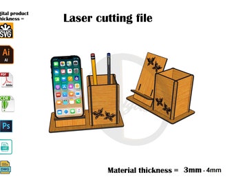Laser Cut Phone Stand With Pen Holder 3mm,4mm,5mm,6mm