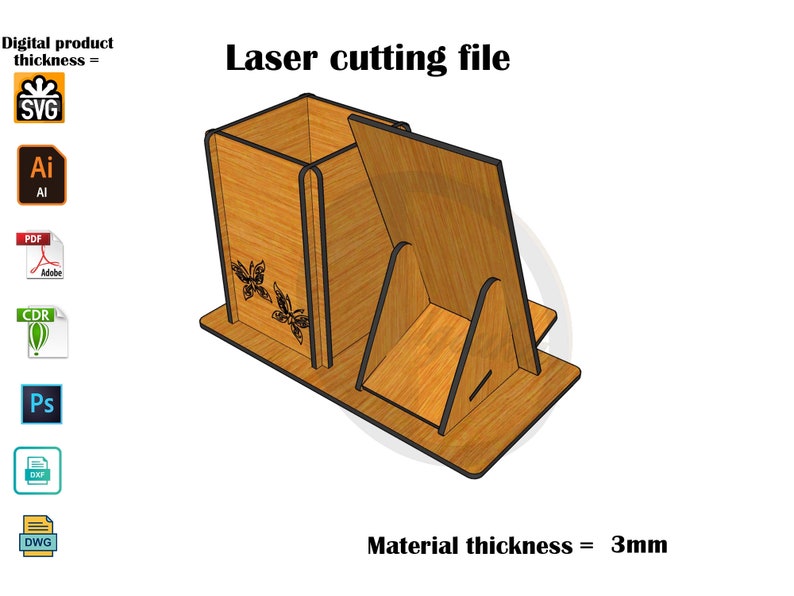 Laser Cut Phone stand with Pen holder 3mm,4mm image 3