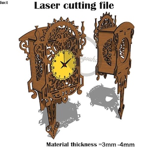 Horloge murale découpée au laser avec pendule SVG 3 mm, 4 mm