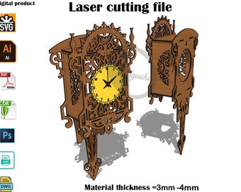 Laser cut Wall clock with pendulum SVG 3mm,4mm
