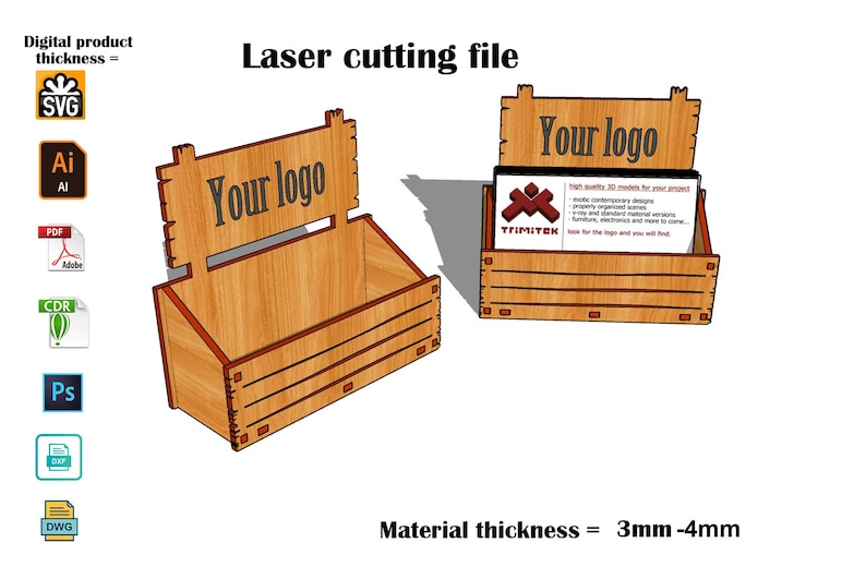 Laser Cut Visitenkartenhalter SVG in den Formaten 3mm-4mm-2,7mm Bild 1
