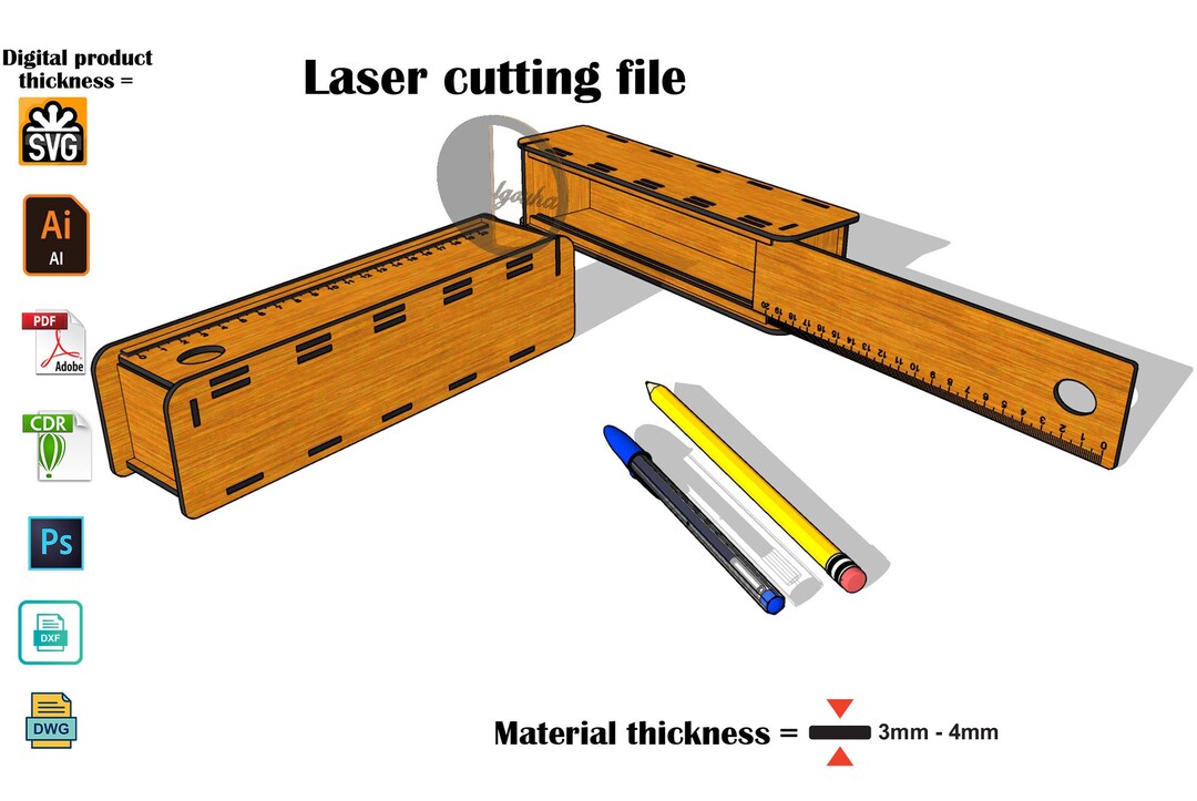 Laser Cut Pencil Box With Ruler SVG 3mm - 4mm - Etsy