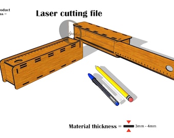 Laser Cut Pencil Box with Ruler SVG 3mm - 4mm