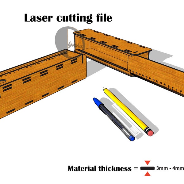 Laser Cut Pencil Box with Ruler SVG 3mm - 4mm