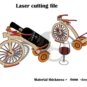 レーザーカットファイル ワイン＆グラスラック 自転車 新築祝いギフト SVG 4 mm 、5 mm、6 mm / Glowforge カットファイル / ワインスタンド CNC ファイル