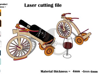 Laser cut Datei Wein und Gläser Regal Fahrrad für Einweihungsparty Geschenk SVG 4mm, 5mm, 6mm / Glowforge schnittdateien / Weinständer CNC Files