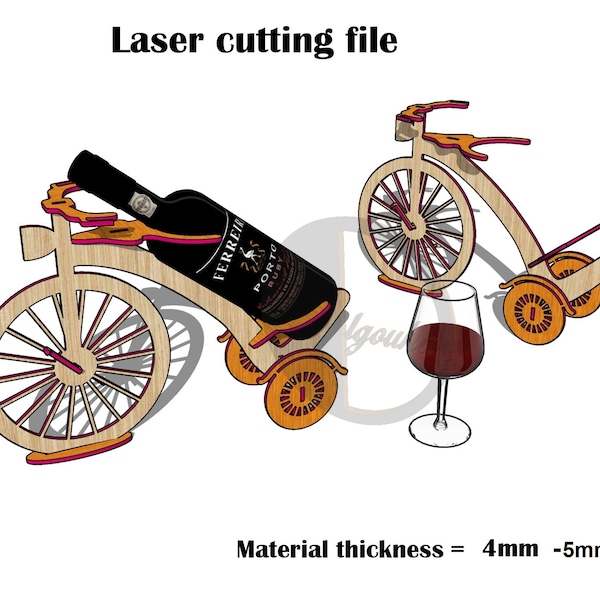 Archivo cortado con láser Vino y copas Rack Bicycle para regalo de inauguración de la casa SVG 4mm ,5mm, 6mm / Archivos cortados Glowforge / Wine stand CNC Files