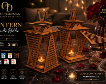 Lantern Candle Holder SVG, Laser Cut File, Wooden Lantern Design, Digital Download, 3mm