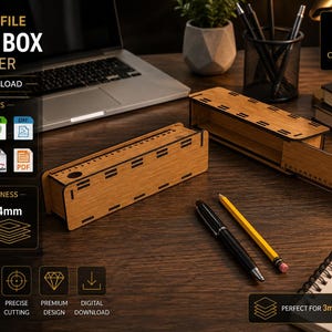 Pencil Box Laser Cut File, Wooden Ruler Organizer, Digital Download