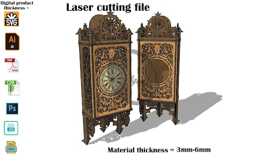 Laser cut Wall Clock SVG 3mm-6mm