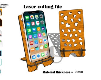 Laser Cut Cell Phone stand SVG File 3mm