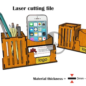 Stojak na ołówki i długopisy wycinany laserowo z uchwytem na wizytówki i telefon 3 mm-4 mm