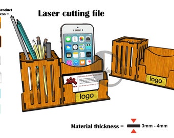 Laser Cut Pencil and Pen Stand With Business Card and Phone Holder