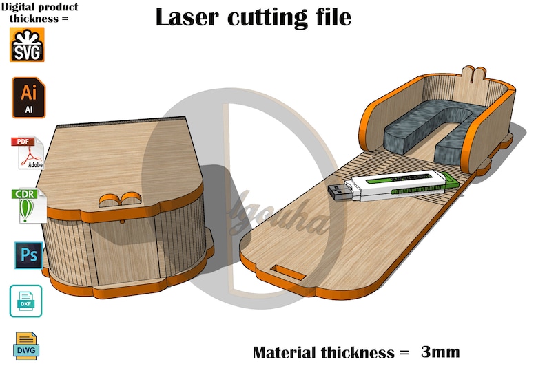 Laser Cut USB BOX SVG 3mm - Etsy
