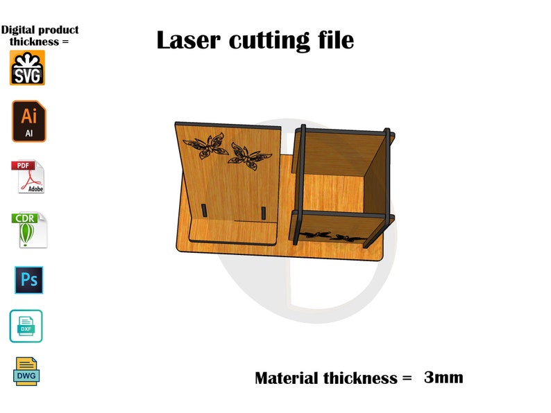 Laser Cut Phone stand with Pen holder 3mm,4mm image 2