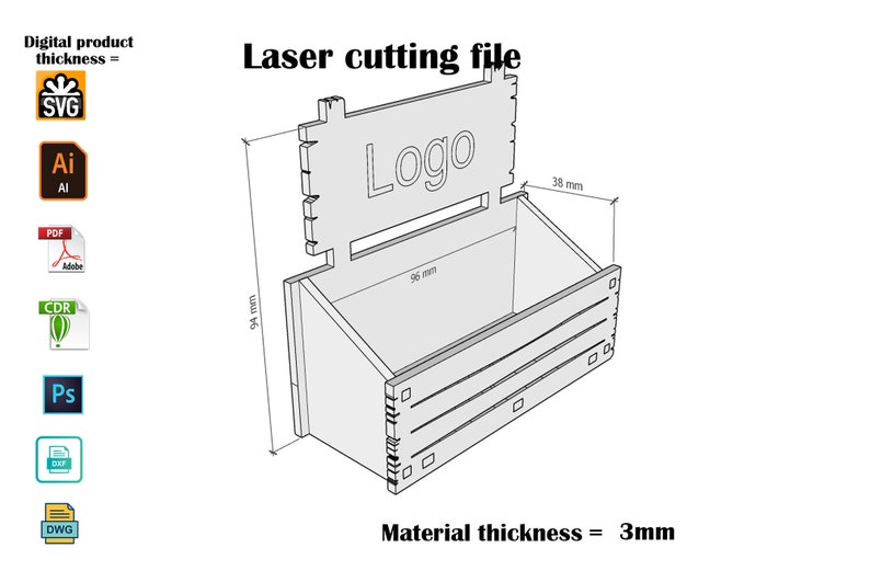 Porte-cartes de visite découpé au laser SVG 3mm-4mm-2,7mm image 3