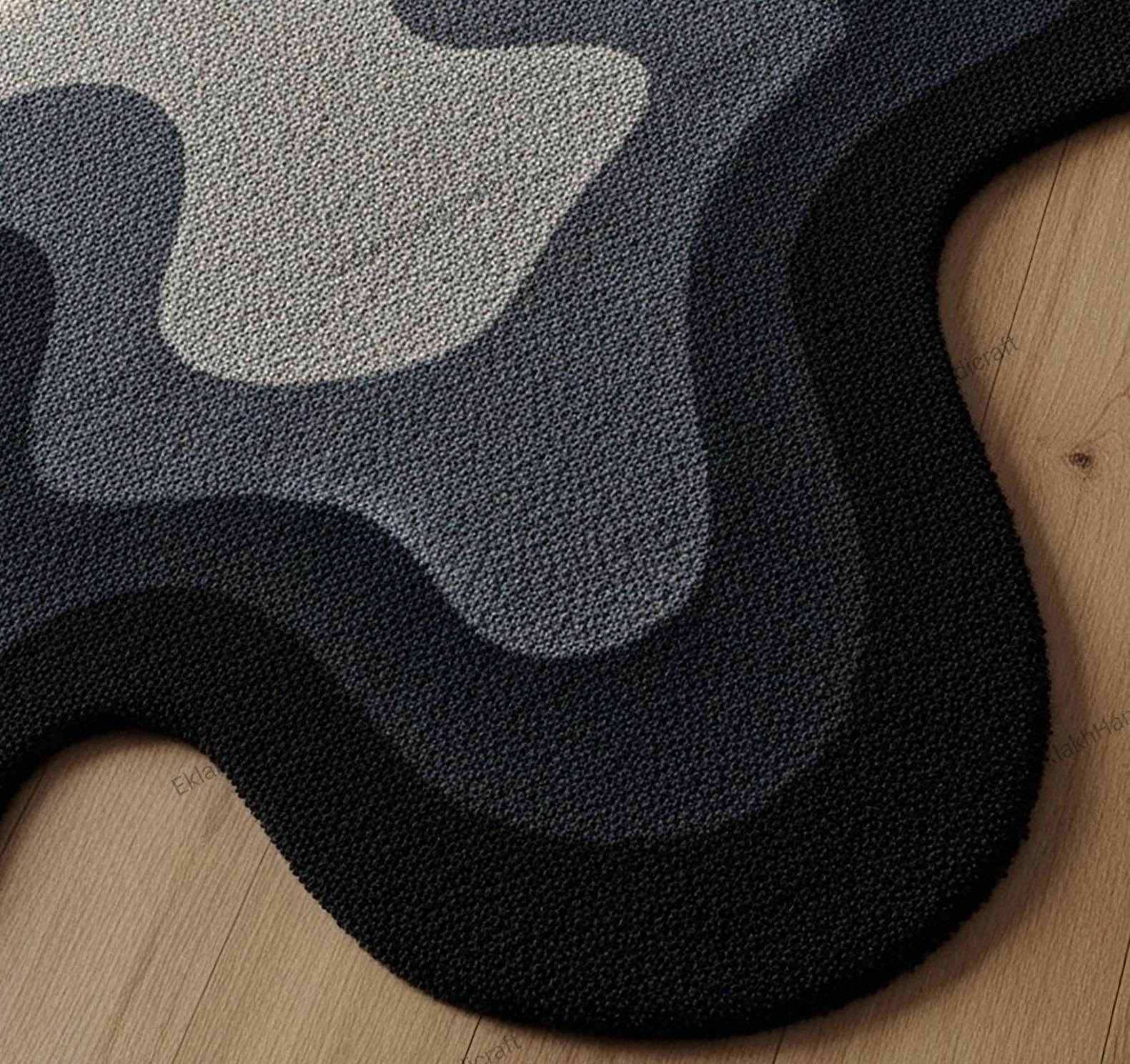Black Grey Irregular Wool Rug, Hand Tufted Modern Abstract Wavy Area ...