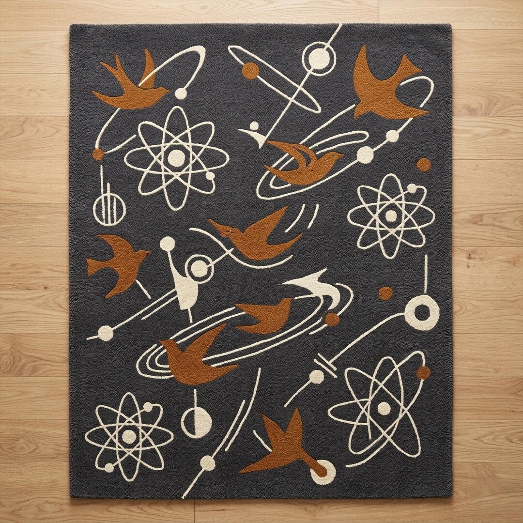 Atomic Fallout Rug Atomic Bird Wool Rug, Hand Tufted Charcoal Ivory Modern Area Rugs for ...